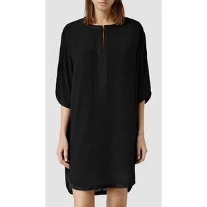All Saints Short Sleeve Curved Hem Black Acre Shirt Dress Size 2